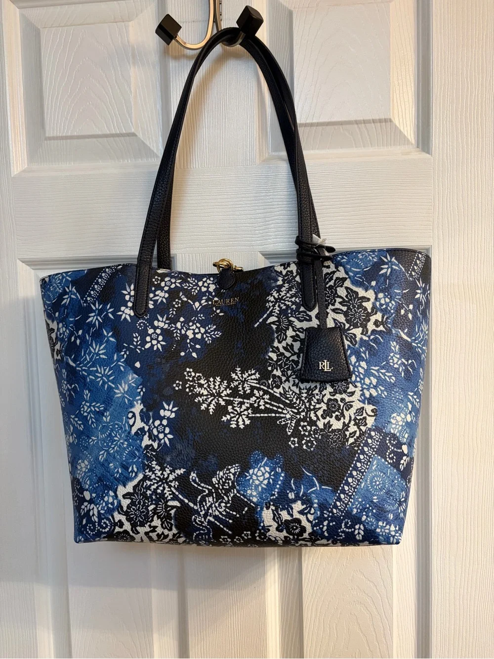 Lauren Ralph Lauren Navy and Blue Floral Tote with Navy Pouch- NWOT